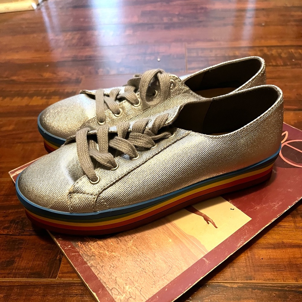 Silver platform pride sneakers